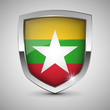 Myanmar bayrağı taşıyan EPS10 Vatansever kalkanı. Kullanmak istediğiniz etki için bir unsur.