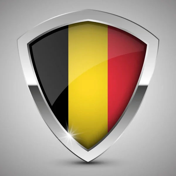 Eps10 Vektor Patriotisk Sköld Med Belgiens Flagga Del Inverkan För — Stock vektor