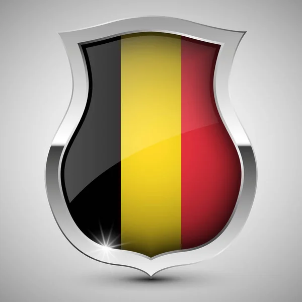 Eps10 Scudo Patriottico Vettoriale Con Bandiera Del Belgio Elemento Impatto — Vettoriale Stock