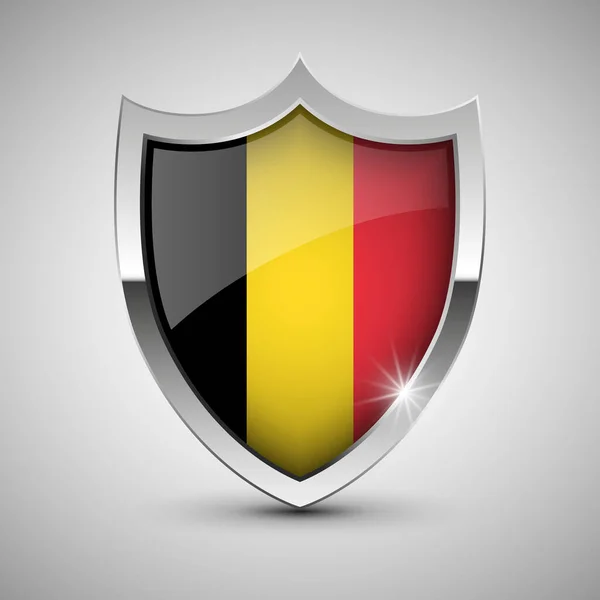 Eps10 Scudo Patriottico Vettoriale Con Bandiera Del Belgio Elemento Impatto — Vettoriale Stock