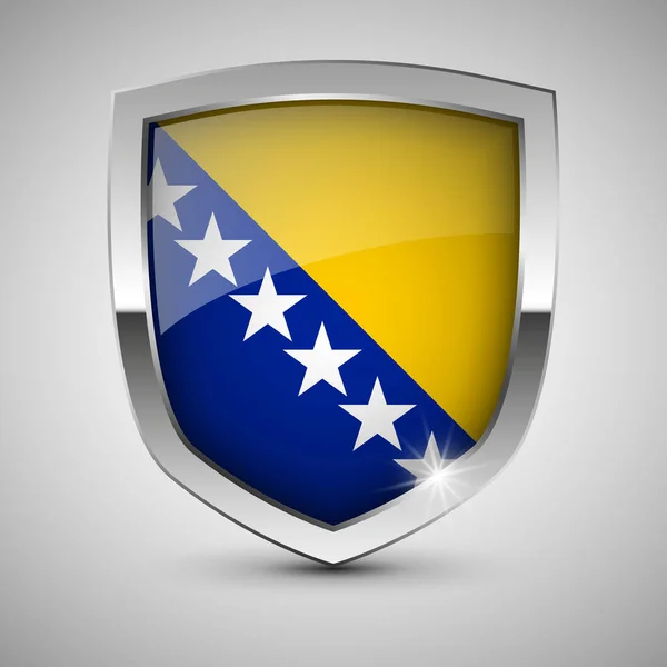 Eps10 Vector Escudo Patriótico Com Bandeira Bósnia Elemento Impacto Para — Vetor de Stock