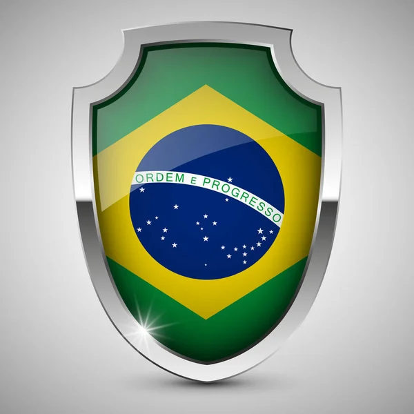 Eps10 Vektor Patriotisk Sköld Med Brasiliens Flagga Del Inverkan För — Stock vektor