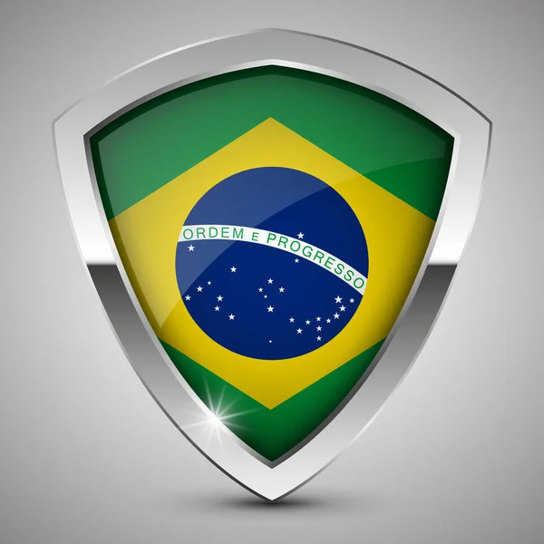 Eps10 Vektor Patriotisk Sköld Med Brasiliens Flagga Del Inverkan För — Stock vektor
