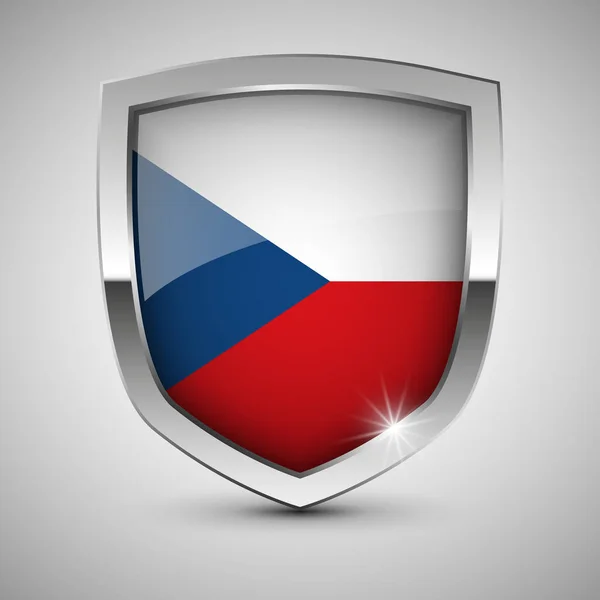 Eps10 Bouclier Patriotique Vectoriel Avec Drapeau République Tchèque — Image vectorielle