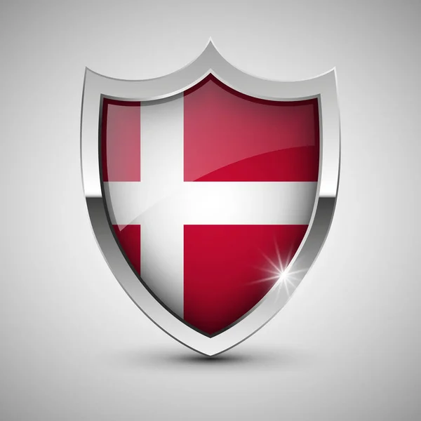 Eps10 Vector Escudo Patriótico Com Bandeira Dinamarca Elemento Impacto Para —  Vetores de Stock
