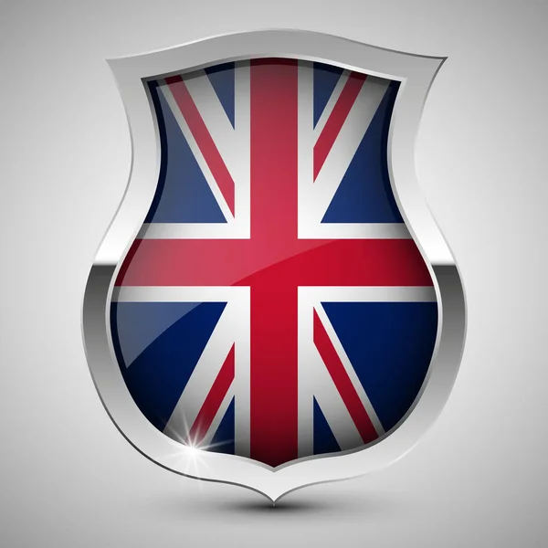 Eps10 Scudo Patriottico Vettoriale Con Bandiera Inglese Elemento Impatto Uso — Vettoriale Stock