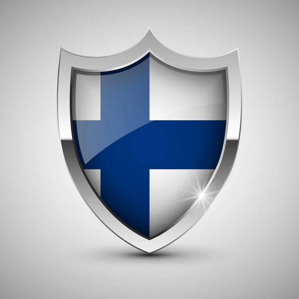 Eps10 Vector Escudo Patriótico Com Bandeira Finlândia Elemento Impacto Para —  Vetores de Stock