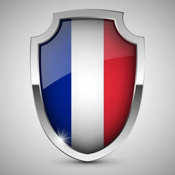 Eps10 Bouclier Patriotique Vectoriel Avec Drapeau France Élément Impact Pour — Image vectorielle