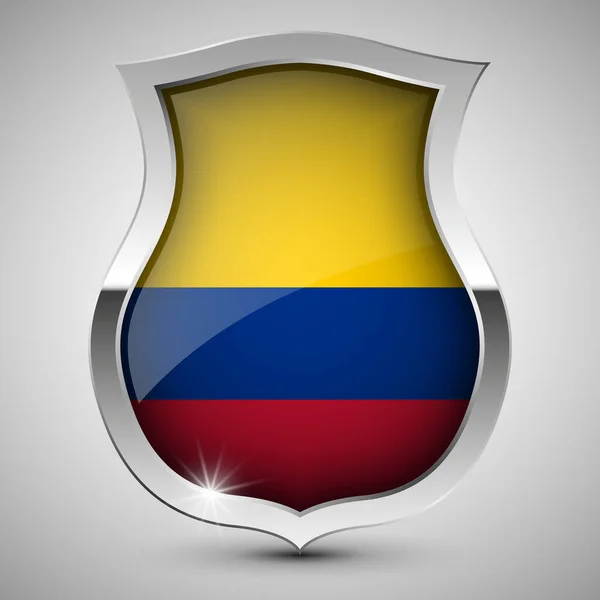 Eps10 Escudo Patriótico Vetorial Com Bandeira Colômbia Elemento Impacto Para —  Vetores de Stock