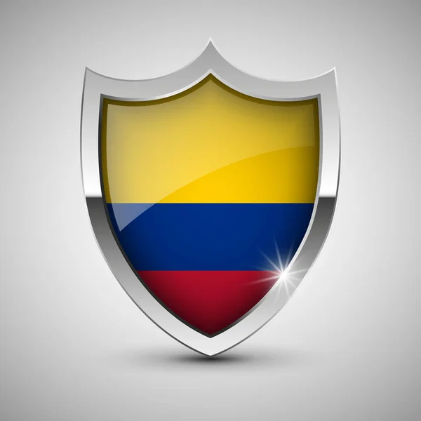 Eps10 Escudo Patriótico Vetorial Com Bandeira Colômbia Elemento Impacto Para —  Vetores de Stock