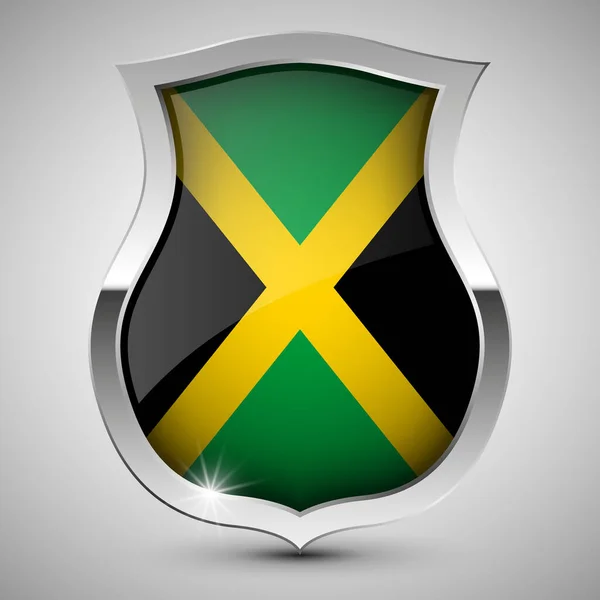 Eps10 Vector Escudo Patriótico Com Bandeira Jamaica Elemento Impacto Para — Vetor de Stock