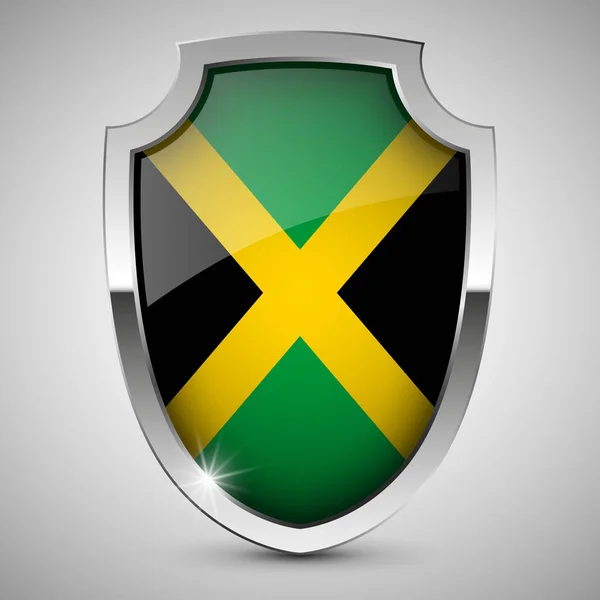 Eps10 Vector Escudo Patriótico Com Bandeira Jamaica Elemento Impacto Para —  Vetores de Stock