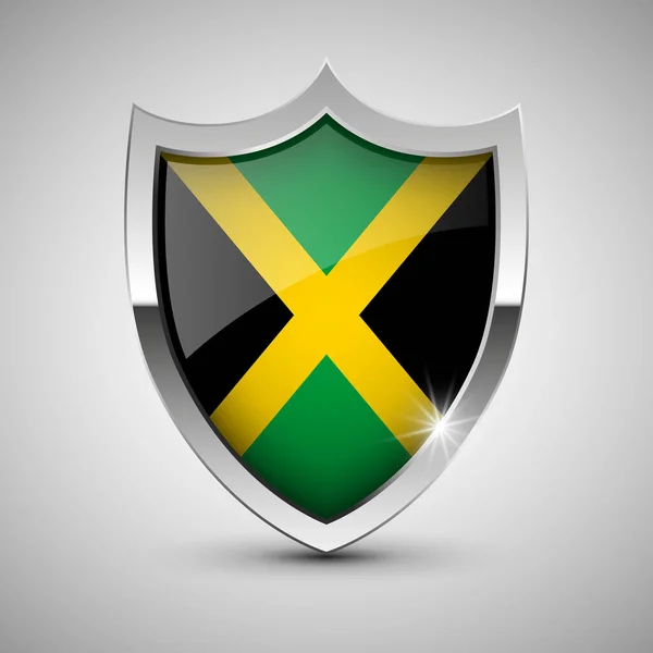 Eps10 Vector Escudo Patriótico Com Bandeira Jamaica Elemento Impacto Para —  Vetores de Stock