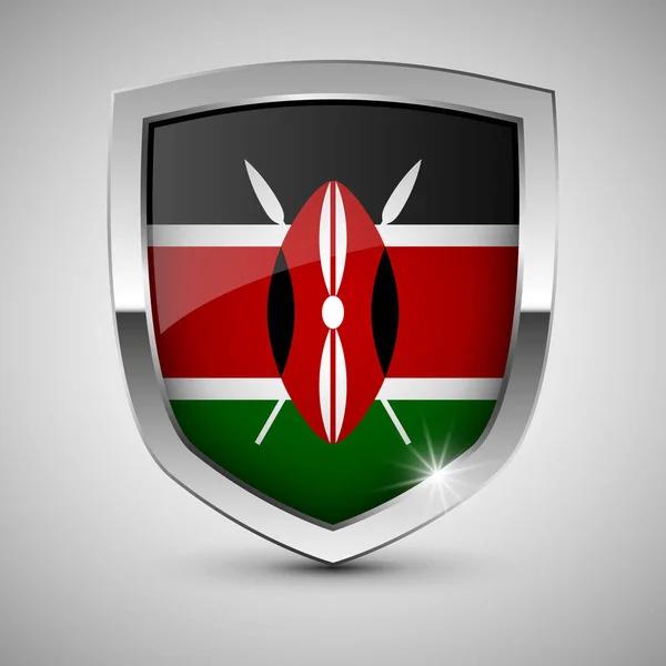 Eps10 Bouclier Patriotique Vectoriel Avec Drapeau Kenya Élément Impact Pour — Image vectorielle