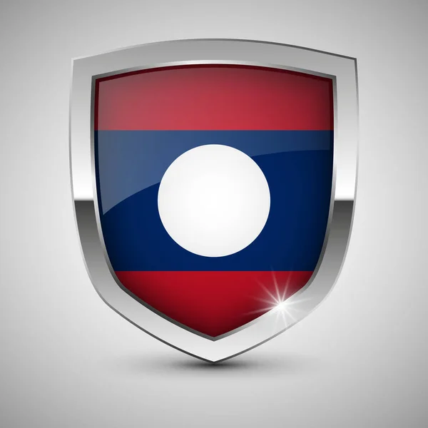 Eps10 Vector Escudo Patriótico Com Bandeira Laos Elemento Impacto Para — Vetor de Stock