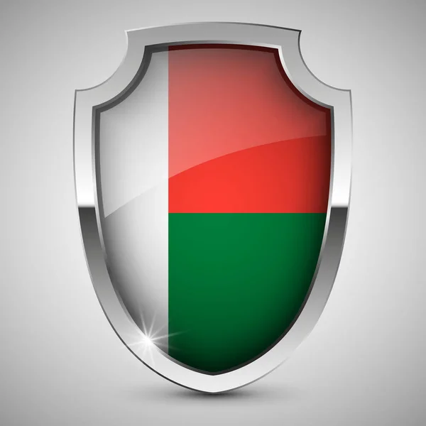Eps10 Vector Escudo Patriótico Com Bandeira Madagáscar Elemento Impacto Para —  Vetores de Stock