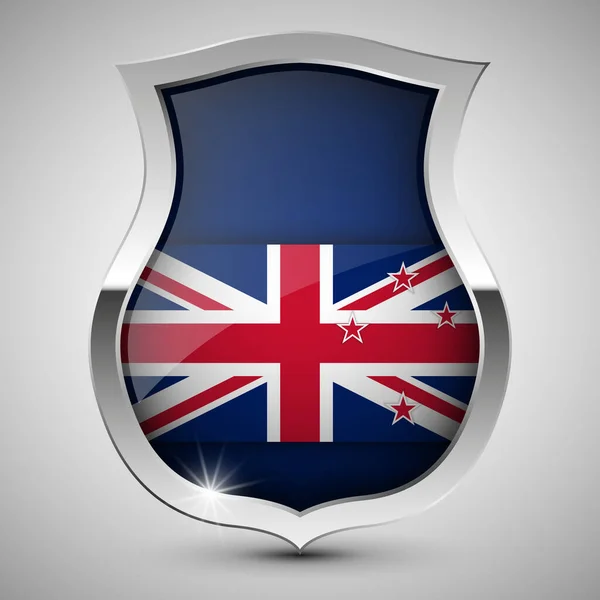 Eps10 Scudo Patriottico Vettoriale Con Bandiera Newzealand Elemento Impatto Uso — Vettoriale Stock