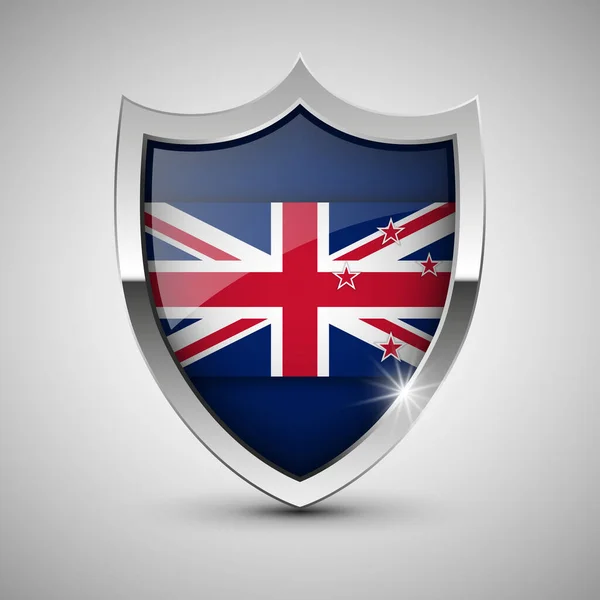 Eps10 Scudo Patriottico Vettoriale Con Bandiera Newzealand Elemento Impatto Uso — Vettoriale Stock