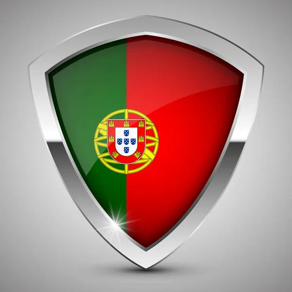 Eps10ベクトルポルトガルの旗を持つ愛国的な盾 あなたがそれを作りたい使用のための影響の要素 — ストックベクタ
