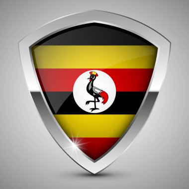 Uganda bayrağı taşıyan EPS10 Vatansever kalkanı. Kullanmak istediğiniz etki için bir unsur.