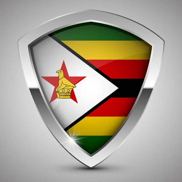Eps10 Bouclier Patriotique Vectoriel Avec Drapeau Zimbabwe Élément Impact Pour — Image vectorielle