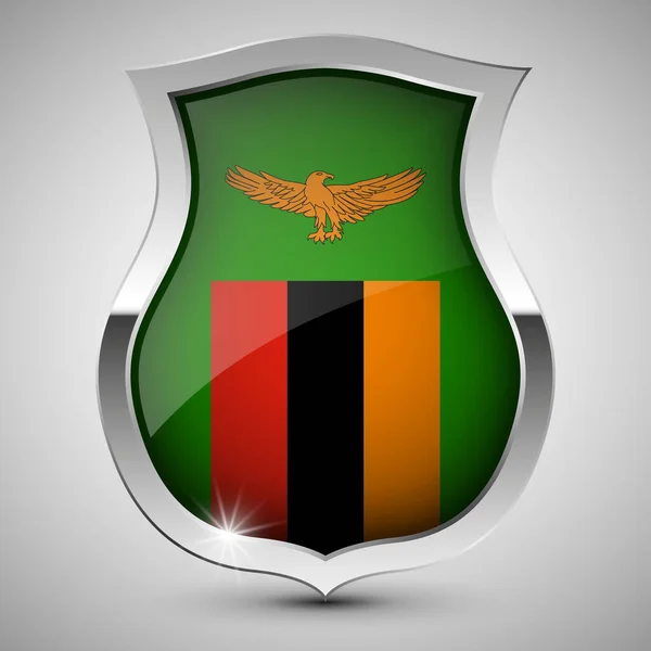 Eps10 Vector Escudo Patriótico Com Bandeira Zâmbia Elemento Impacto Para — Vetor de Stock
