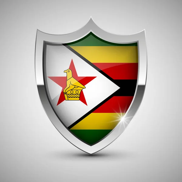 Eps10 Bouclier Patriotique Vectoriel Avec Drapeau Zimbabwe Élément Impact Pour — Image vectorielle