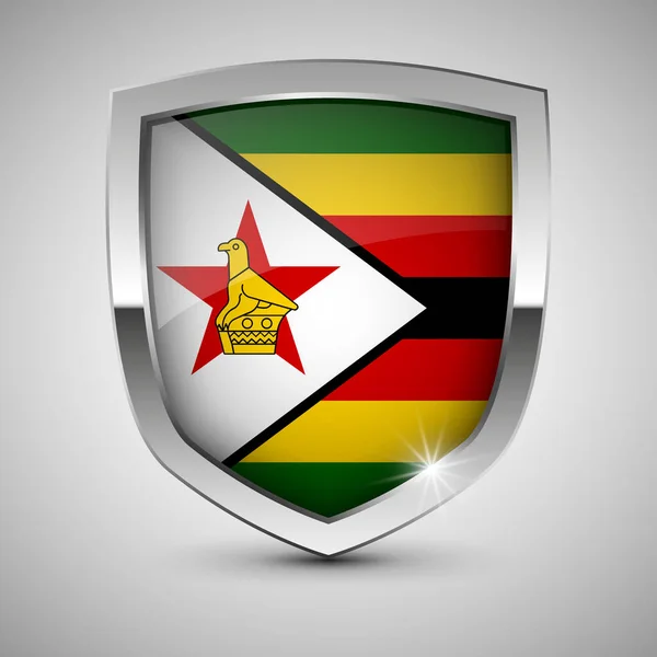 Eps10 Bouclier Patriotique Vectoriel Avec Drapeau Zimbabwe Élément Impact Pour — Image vectorielle