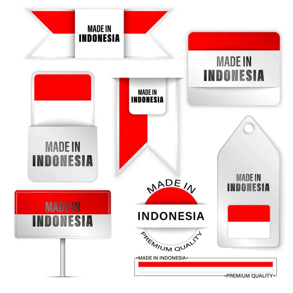 Set Grafiche Etichette Made Indonesia Alcuni Elementi Impatto Uso Che — Vettoriale Stock