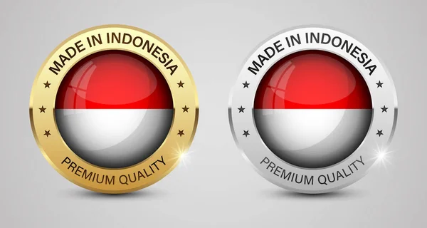 Set Grafiche Etichette Made Indonesia Alcuni Elementi Impatto Uso Che — Vettoriale Stock