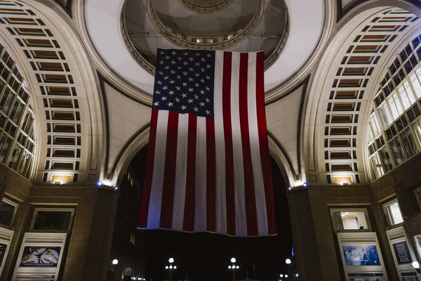 Boston Usa October 2021 American Flag Hanging Night Doom Ceiling — Stock Fotó