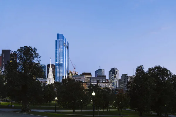 Vista Boston Parque Público Común Con Edificios Fondo Atardecer Downtown —  Fotos de Stock