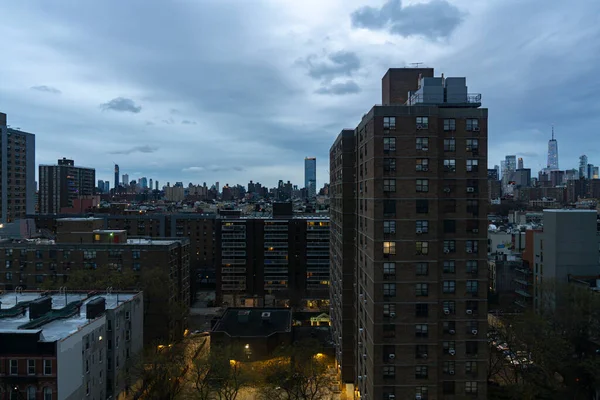 Aerial View East Village New York City Skyline Sunset Cloudy — Stock Photo, Image