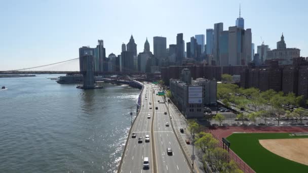 Aerial View Fdr Drive Downtown Manhattan Seen Manhattan Bridge New — Αρχείο Βίντεο