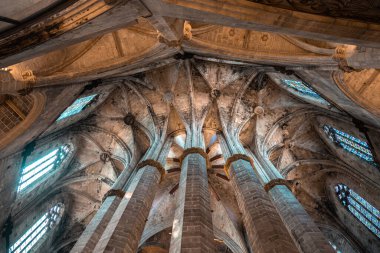 Barselona, İspanya - 16 Nisan 2022: Kutsal Haç Katedrali ve Barselona Katedrali olarak da bilinen Aziz Eulalia 'nın içinde. Gotik kilise.