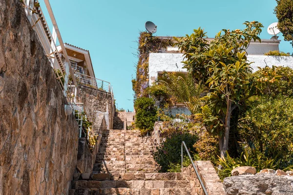 Charming Old Architecture Coastal City Spain Stone Made Buildings Stairs — Foto de Stock