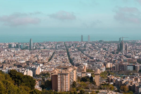 Aerial View Barcelona City Sunny Day Residential Buildings Streets Distance — Stock fotografie
