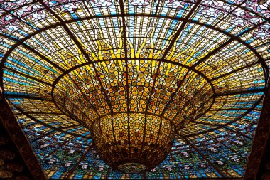 Barcelona, Spain - April 19 2022: Palau de la Musica Opera. Interior of the famous Concert Hall designed in Catalan modern style