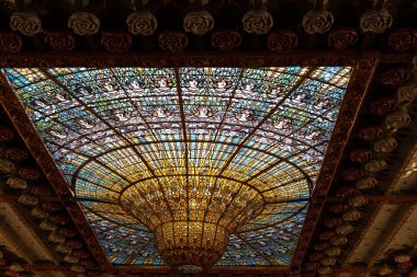 Barcelona, Spain - April 19 2022: Palau de la Musica Opera. Interior of the famous Concert Hall designed in Catalan modern style