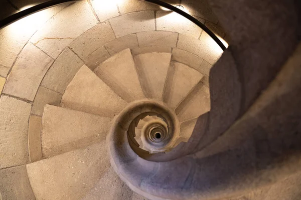Top View Spiral Staircase Tower Walking Old Winding Stairs — Stockfoto