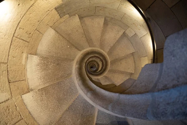 Top View Spiral Staircase Tower Walking Old Winding Stairs — Stockfoto