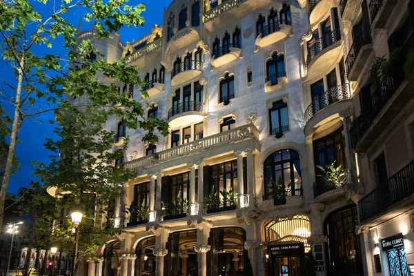 Barcelona Spain April 2022 Casa Fuster Hotel Building Night Barcelona — Stock Photo, Image