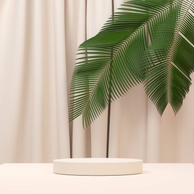 Ürün gösterimi için boş uzay mozaik podyum geometrik şekli ve yeşil doğa temasının üç boyutlu görüntülemesi