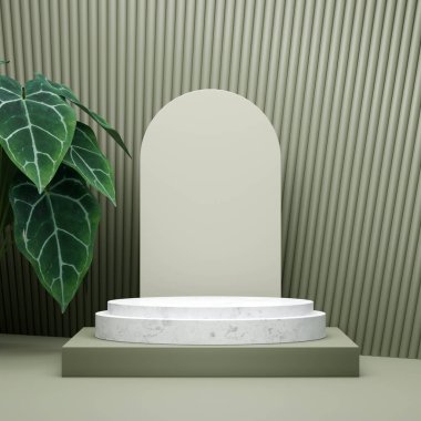Ürün modelleme doğal arkaplanı için boş uzay podyumunun 3B görüntüleme görüntüsü