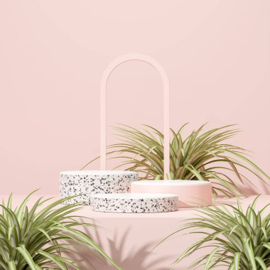 Ürün modelleme doğal arkaplanı için boş uzay podyumunun 3B görüntüleme görüntüsü