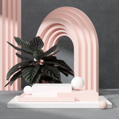 Ürün modelleme doğal arkaplanı için boş uzay podyumunun 3B görüntüleme görüntüsü