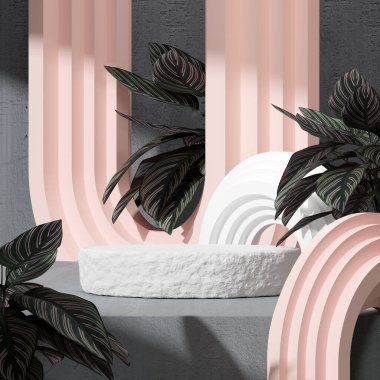 Ürün modelleme doğal arkaplanı için boş uzay podyumunun 3B görüntüleme görüntüsü