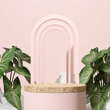 Ürün modelleme doğal arkaplanı için boş uzay podyumunun 3B görüntüleme görüntüsü