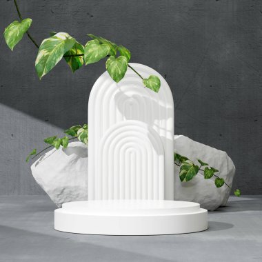 Ürün modelleme doğal arkaplanı için boş uzay podyumunun 3B görüntüleme görüntüsü