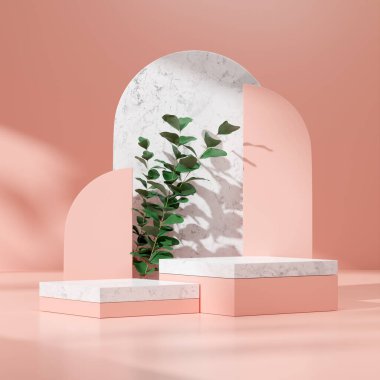 Ürün modelleme doğal arkaplanı için boş uzay podyumunun 3B görüntüleme görüntüsü